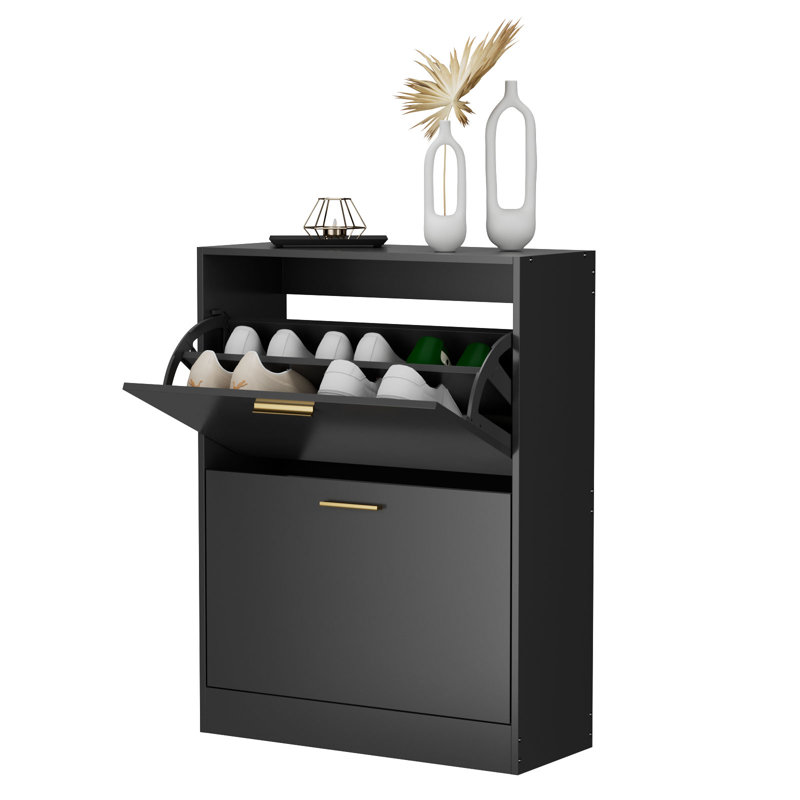 10 Pair Flip Down Shoe Storage, Black