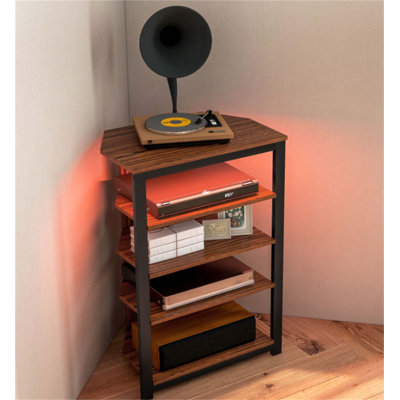 Corner LED TV Stand With RGB Lighting And Ample Storage Shelves, Steel Frame For Modern Living Rooms