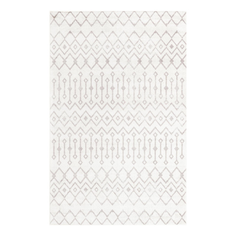 Tapis géométrique blanc / gris Junius, Rectangle 5 pi 3 po x 8 pi