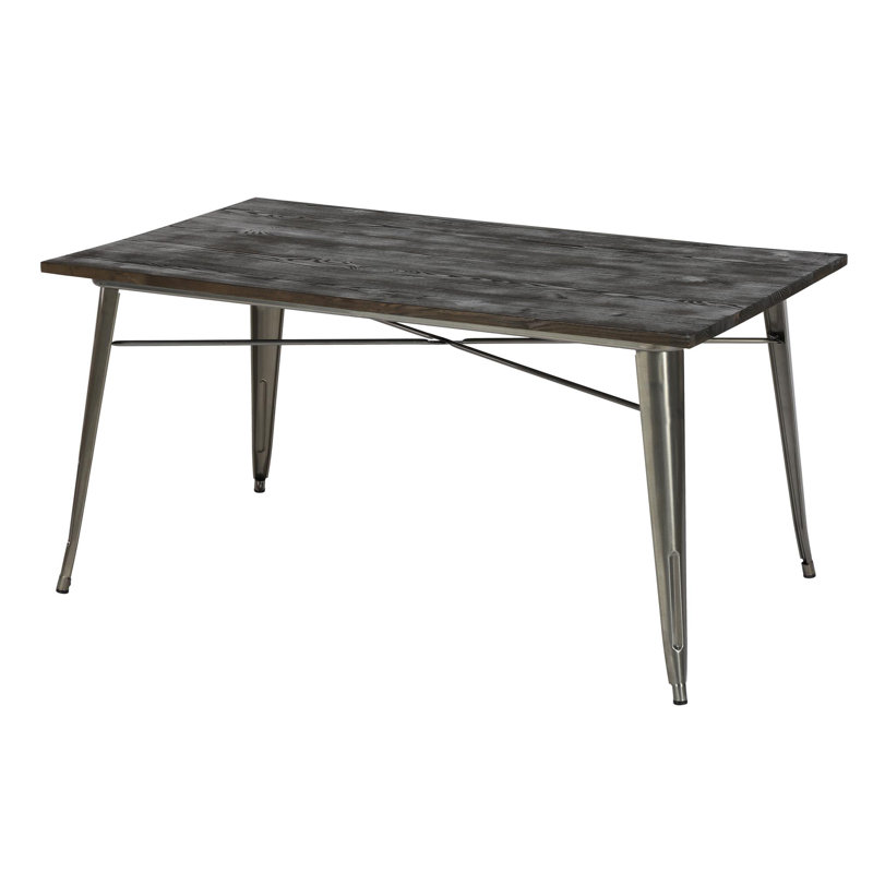 Solid Wood Top Metal Base Dining Table, Metallic