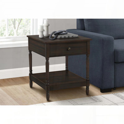 Table d'appoint carrée à 2 niveaux avec tiroir - placage brun noyer foncé, 21,75 po x 23,75 po x H 25 po