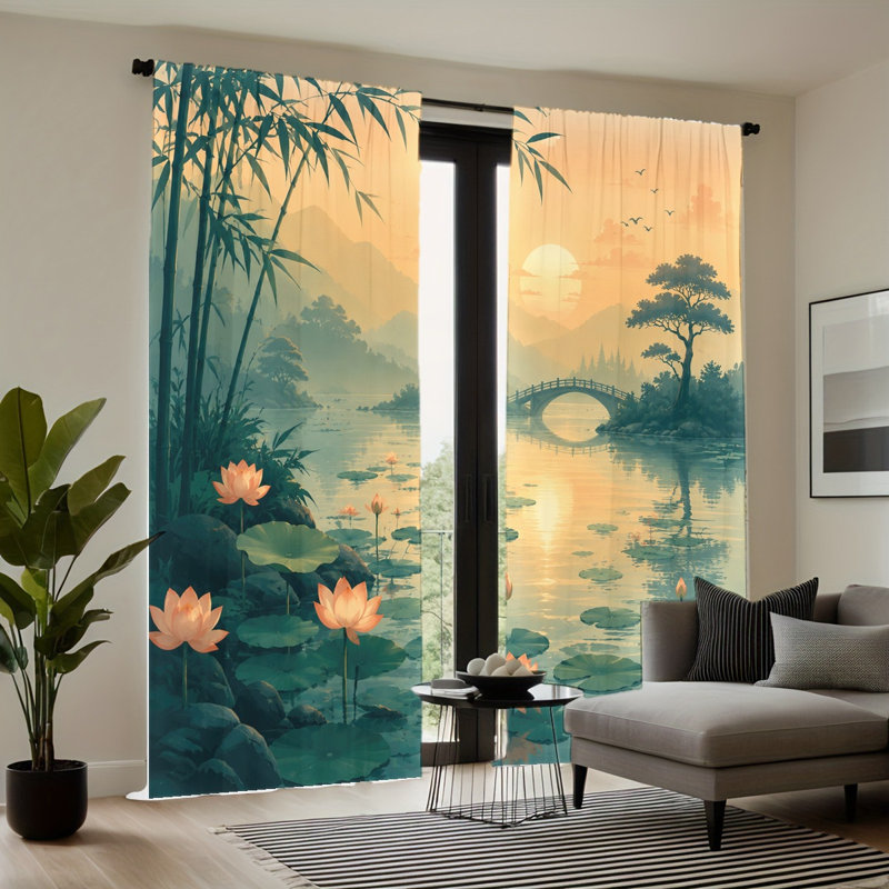 2 PCS Serene Bamboo Lotus Pond, L 52 po x H 84 po x 2 pièces