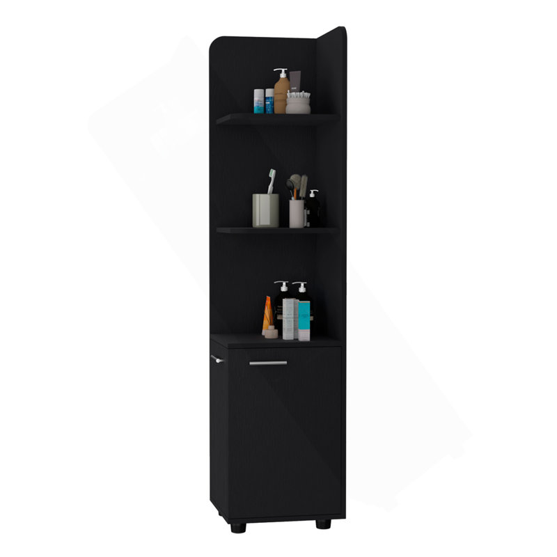 Sunriver Corner Shelf With Cabinet, 3-Tier Shelf, Metal Handles