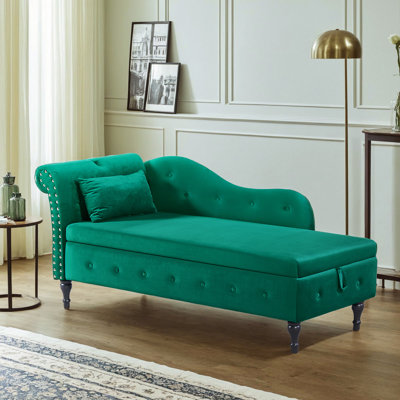 Velvet Chaise Lounge with Storage Upholstered Tufted Storage Bench