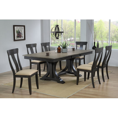 42"W x 82"L Extendable Rectangle Solid Wood DIning Set in Grey- (Seats 4-6 people)