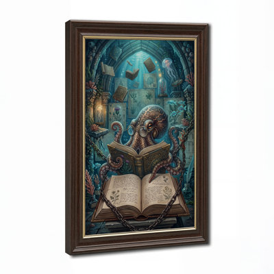 Pieuvre portant des lunettes, livre de lecture sur toile bleue d'Halloween