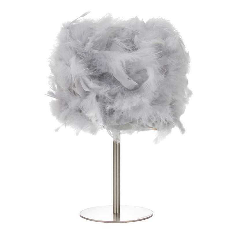 Wimmer Modern and Chic Real Feather Table Lamp with Base and Switch, Grey