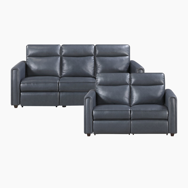 Ensemble de canapé de salon inclinable double en cuir synthétique moderne et contemporain de 59 po avec accoudoirs arrondis avec contrôle de puissance à une touche, charge USB intégrée et conception murale zéro