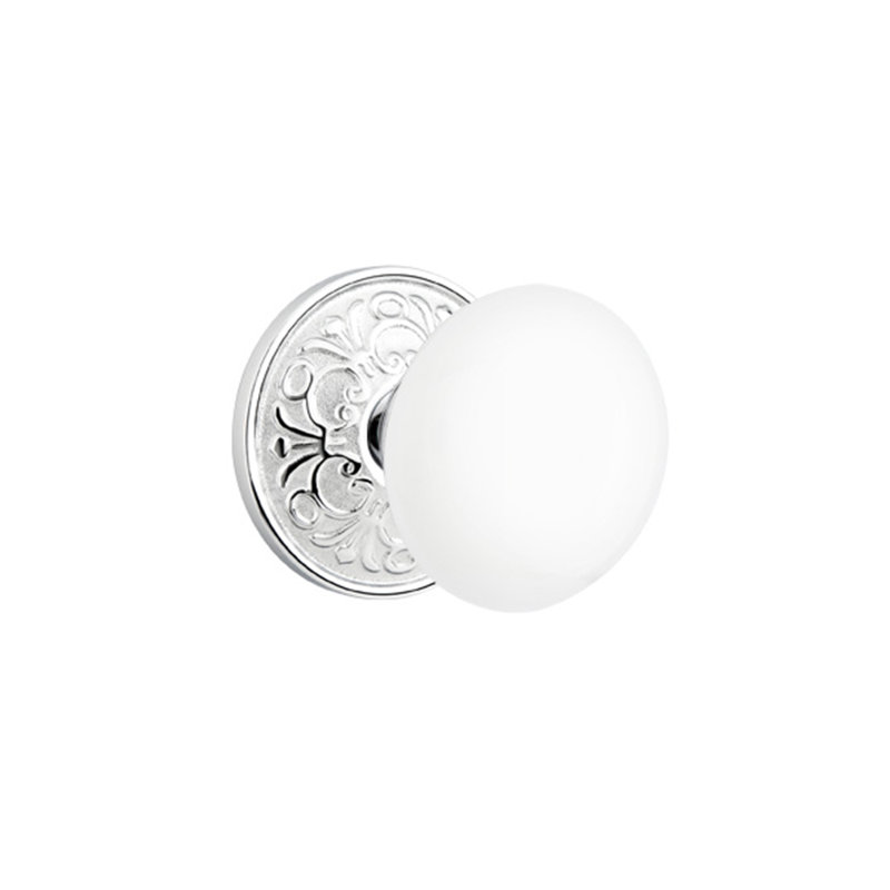 Privacy Ice White Knob with Lancaster Rose, Polished Chrome