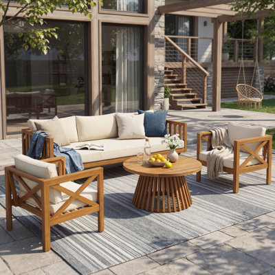 Ensemble de conversation d'extérieur en bois d'acacia Kincaid Modern Coastal