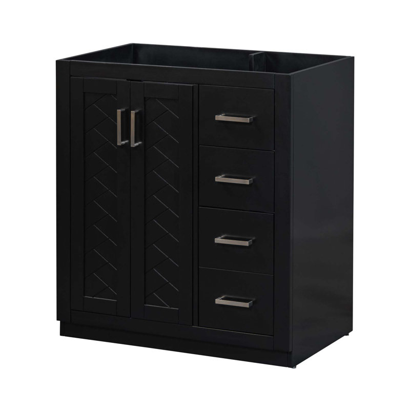 Base de meuble-lavabo avec 3 tiroirs et portes à fermeture douce (sans lavabo), Noir