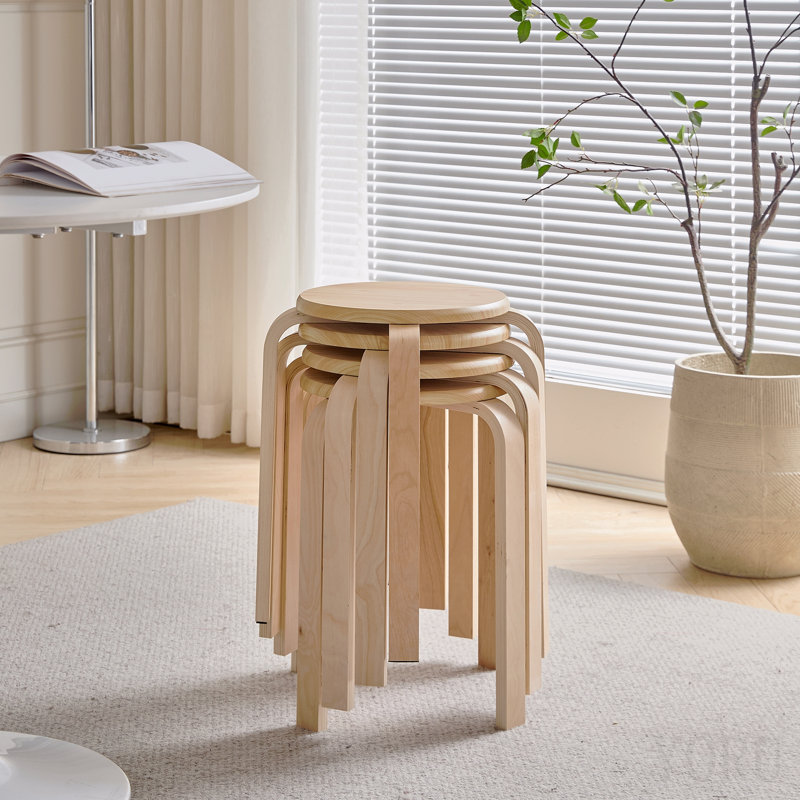Ensemble de 4 tabourets empilables, tabourets empilables en bois cintré, chaises rondes sans dossier pour la salle à manger, la cuisine et la salle de classe