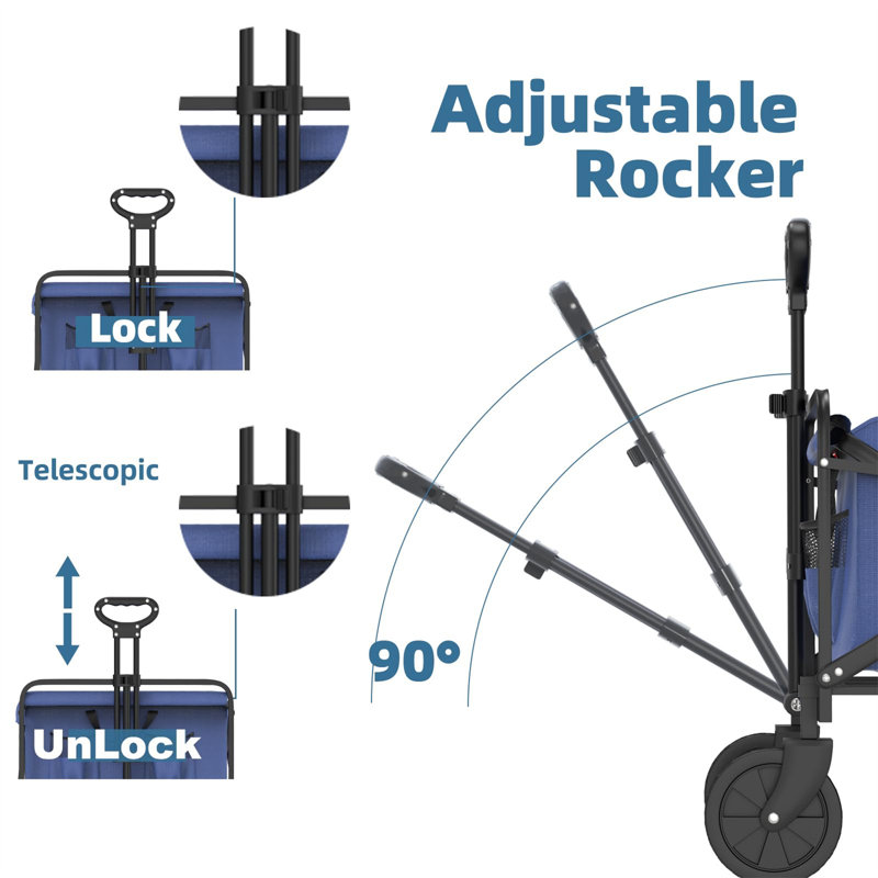 Multi-Purpose Heavy-Duty Folding Wagon Garden Carts, Blue
