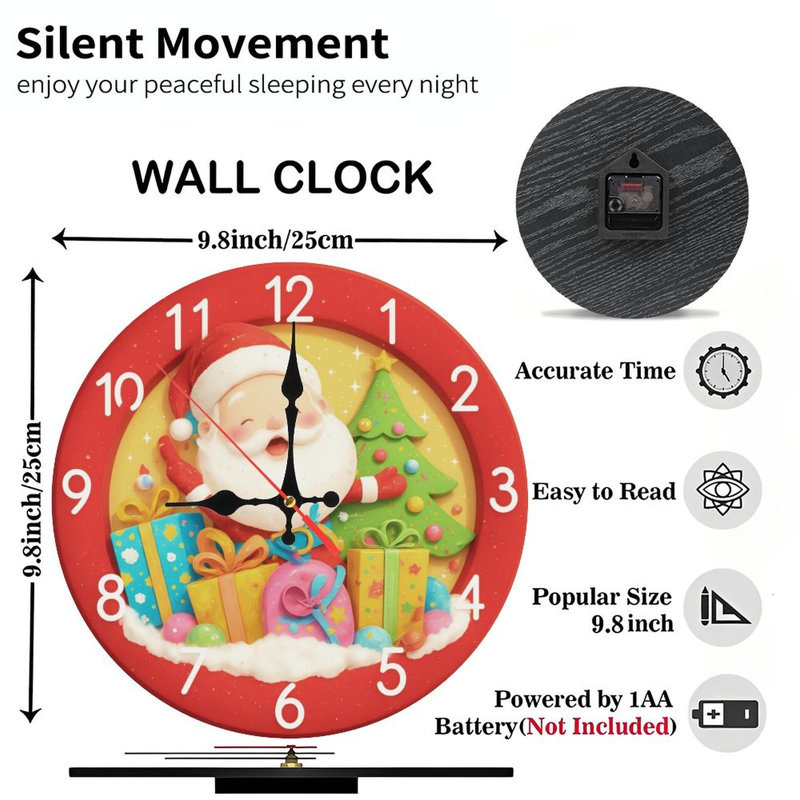 Horloge de Noël-Cadeaux-avec-arbre-de-Noël-Cadeaux