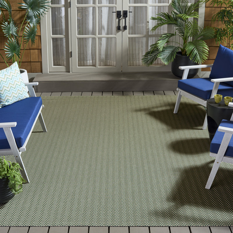 Kalandra Performance Chevron Indoor/Outdoor Area Rug, Rectangle 8' x 10', Dark Green/Beige