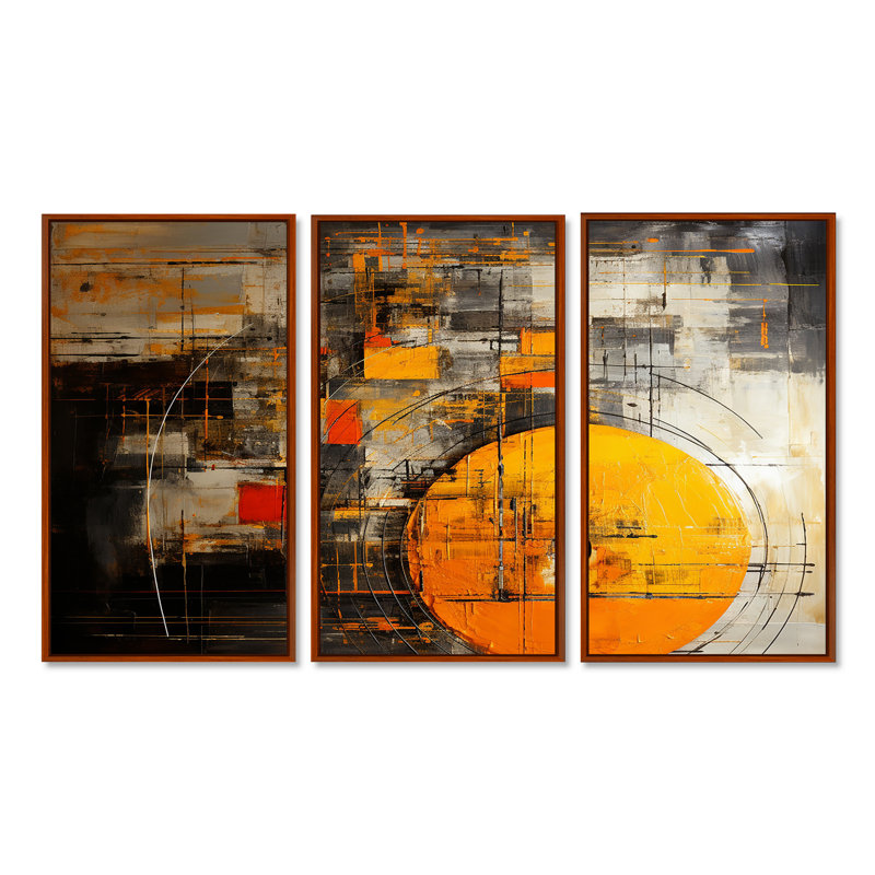 «Solitaire Glow Full Moon Solitude», ensemble d'art mural abstrait, H 28 po x l 36 po x P 1 po, Cadre flottant brun