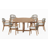 4 Seats 5 Pcs Grade-A Teak Wood Dining Set: 60" Sema Round Table And 4 Fensee Arm Chairs #11FN3404
