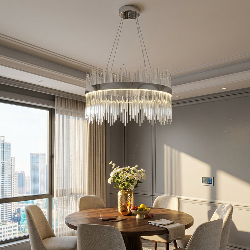 LED Chandelier, 60 W, Chrome, 26cm H x 60cm W x 60cm D