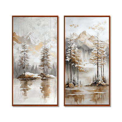 Reflets de glacier et pins - Montagnes du lac - Impression sur toile en 2 pièces