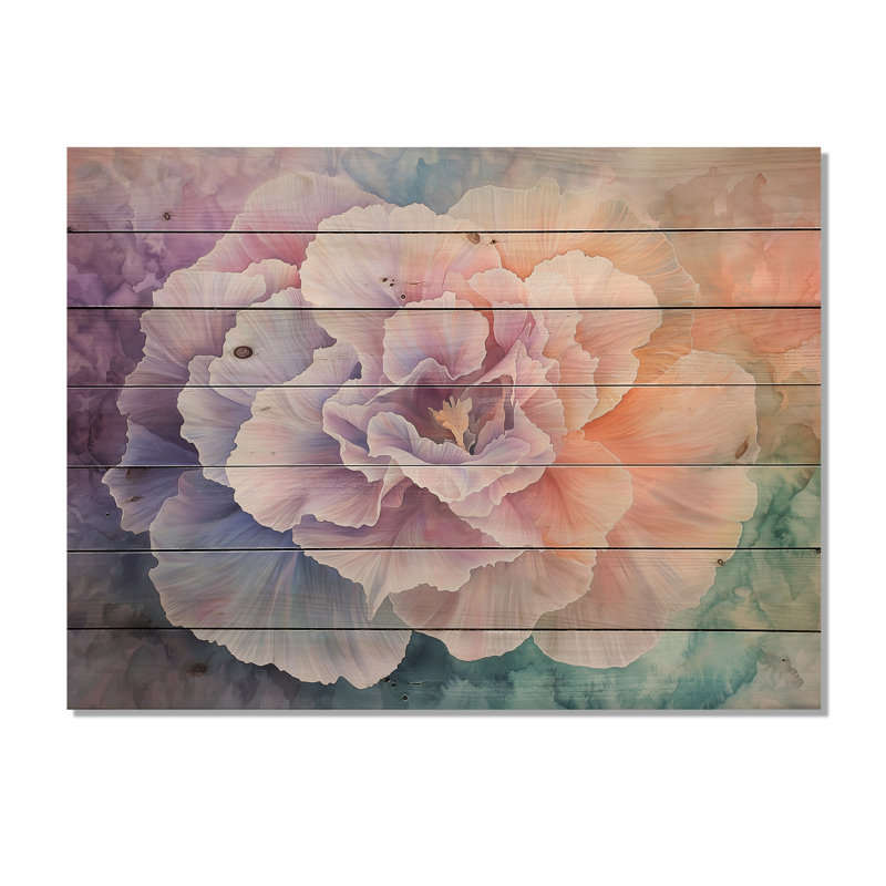 Lavande, étreinte de fleur d'œillet II - impression traditionnelle sur bois mauve sur bois de pin naturel