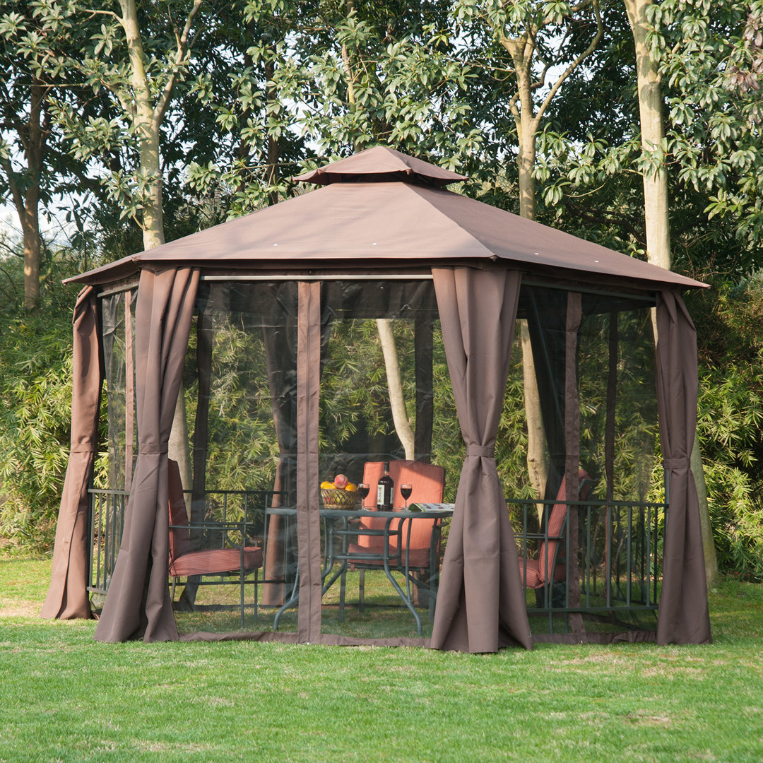 Outsunny 13Ft Hexagon Gazebo Outdoor Canopy Shelter With Netting And Shaded Curtains Grey Outsunny Roof 