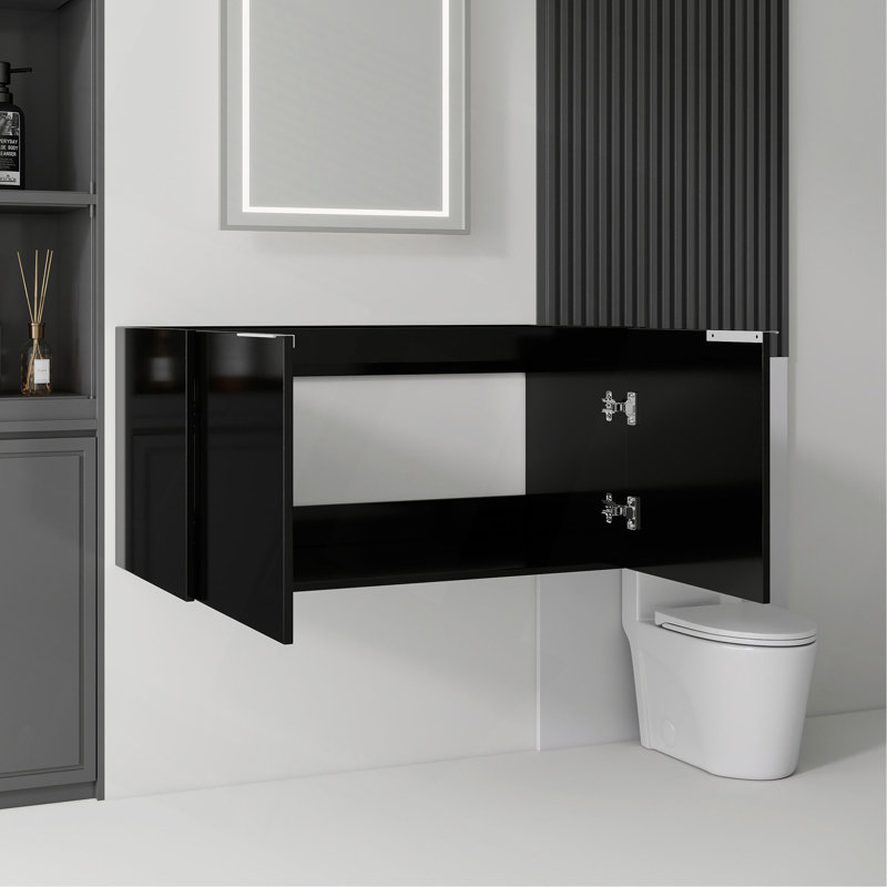 Meuble-lavabo suspendu de 91 cm (36 po), contreplaqué, portes doubles à fermeture amortie, grand espace de rangement intérieur, fixation murale, meuble seulement, lavabo non inclus