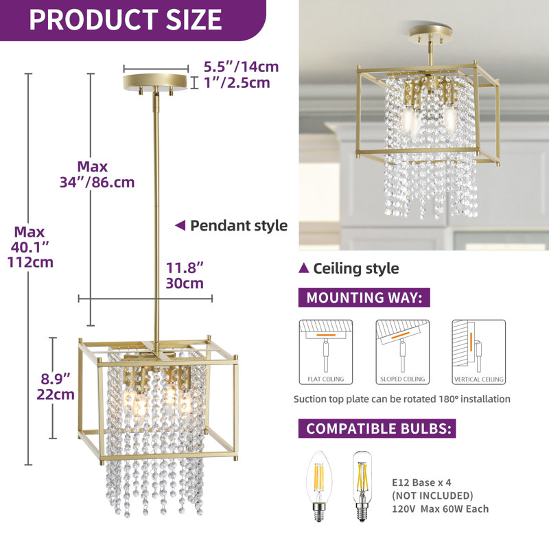 Jaeshaun 4 - Light Square / Rectangle Chandelier, Gold