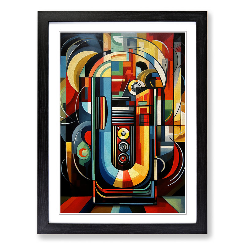 Jukebox Cubism - Framed Print, 64cm H x 46cm W x 2cm D, Black 