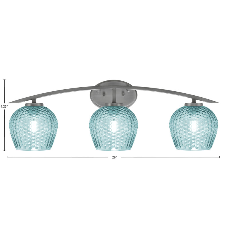 Kurve 3 Light Bath Bar With 6" Textured Glass, Silver, Teal