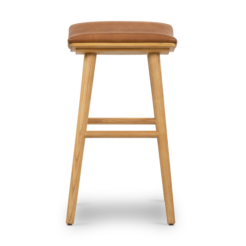 Union Wallis Belfast Solid Wood Stool, Counter Stool (26" Seat Height), Rayon/Viscose - Essence Natural/Black Parawood
