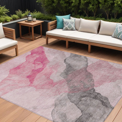 Tapis extérieur lavable abstrait 9 pi x 12 pi rosé et gris