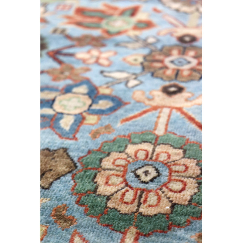 Mina Khani Wool Southwestern Area Rug in Blue/Aqua/Brown, Rectangle 7'10" x 10'