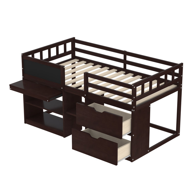 Heldreth Kids Twin Loft Bed with Drawers, Espresso