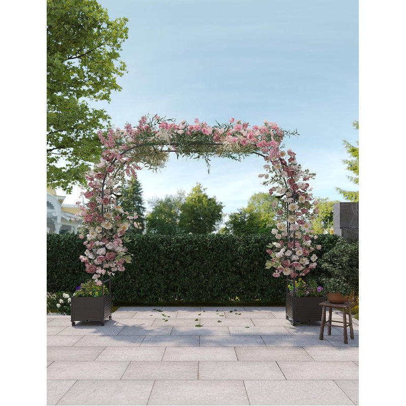 Garden Arch Trellis with Planter Box, Heavy Duty Metal Arbor for Climbing Plants & Wedding Decor, 94.5" H x 86.6" W x 15.7" D