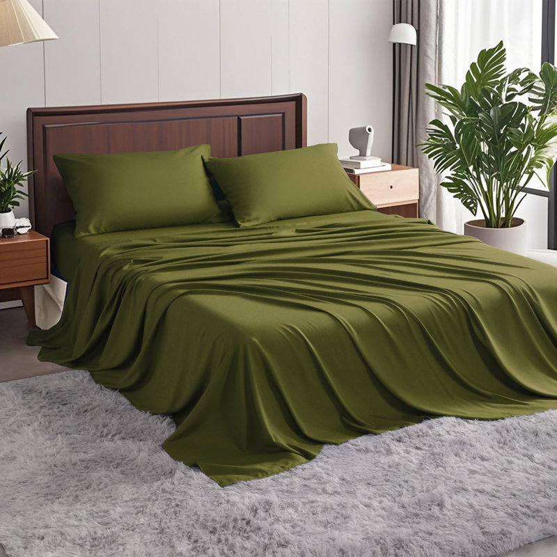 Silky Rayon From Bamboo-Polyester Bedding Set | Year-Round Cooling | Hypoallergenic Luxury Sheets?, Army Green