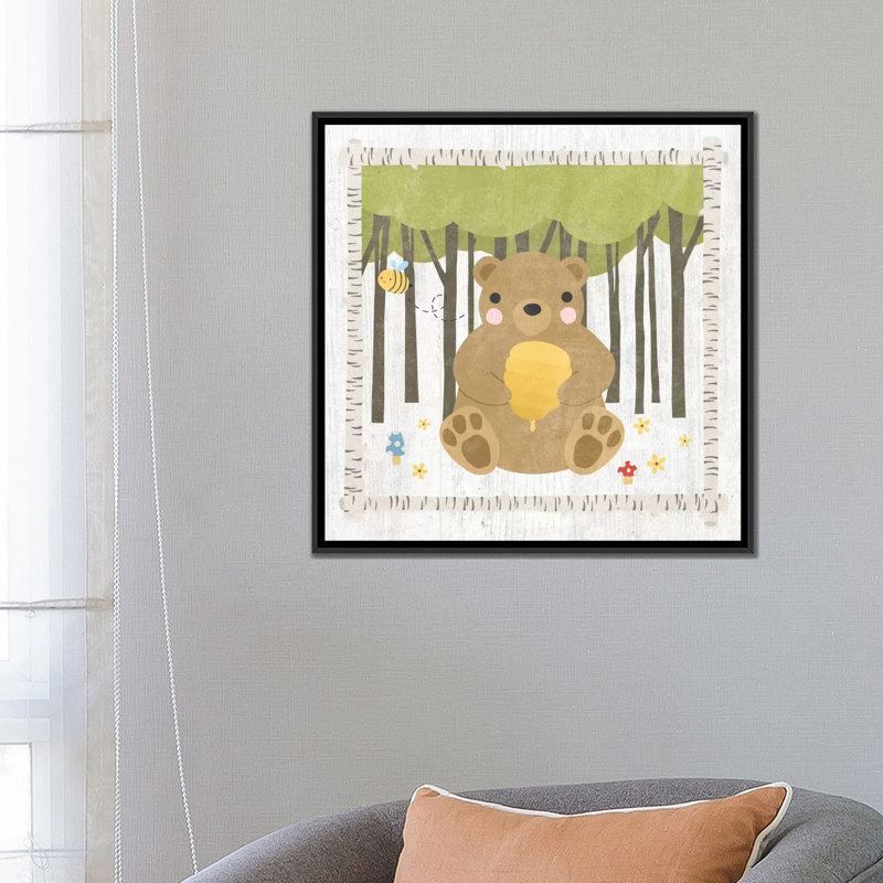 « bear », peinture sur toile tendue hideaway series, H 18 po x l 18 po x P 1,5 po, Pas de tapis, Toile encadrée noire