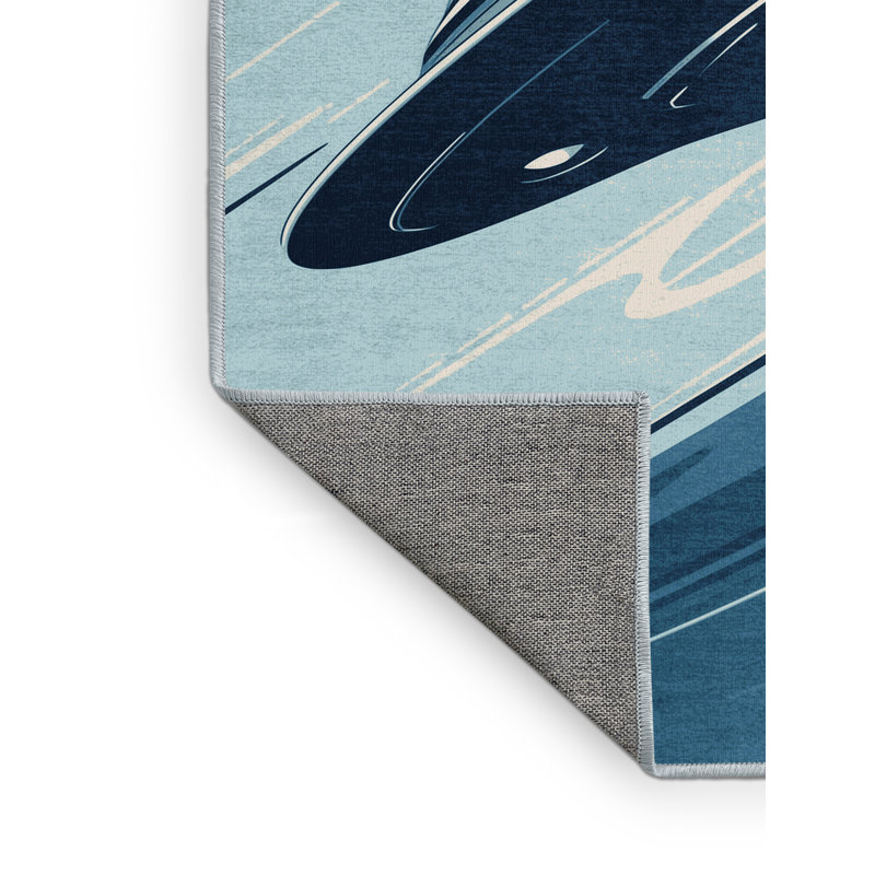 Tapis bleu lavable à la machine à soucoupe volante Maurice Alien, 8 x 12