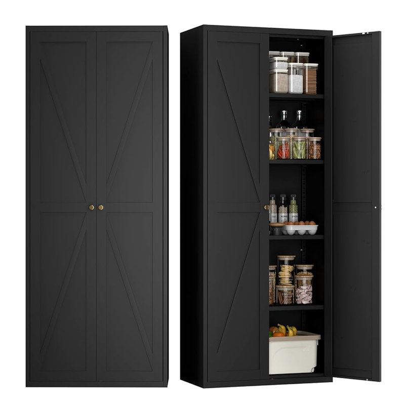 Armoire de rangement pour garde-manger de 71 po, grande armoire de cuisine Farmhouse, armoire de rangement pour garage avec portes et tablettes réglables