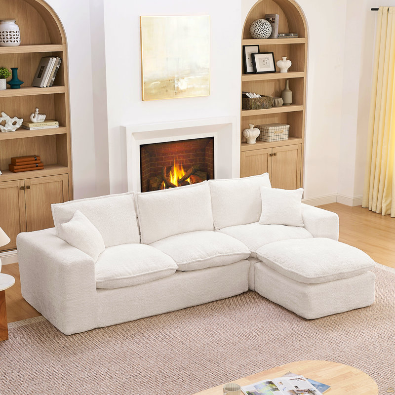 Canapé modulaire en L 107 po avec repose-pieds mobile 107 po, Beige