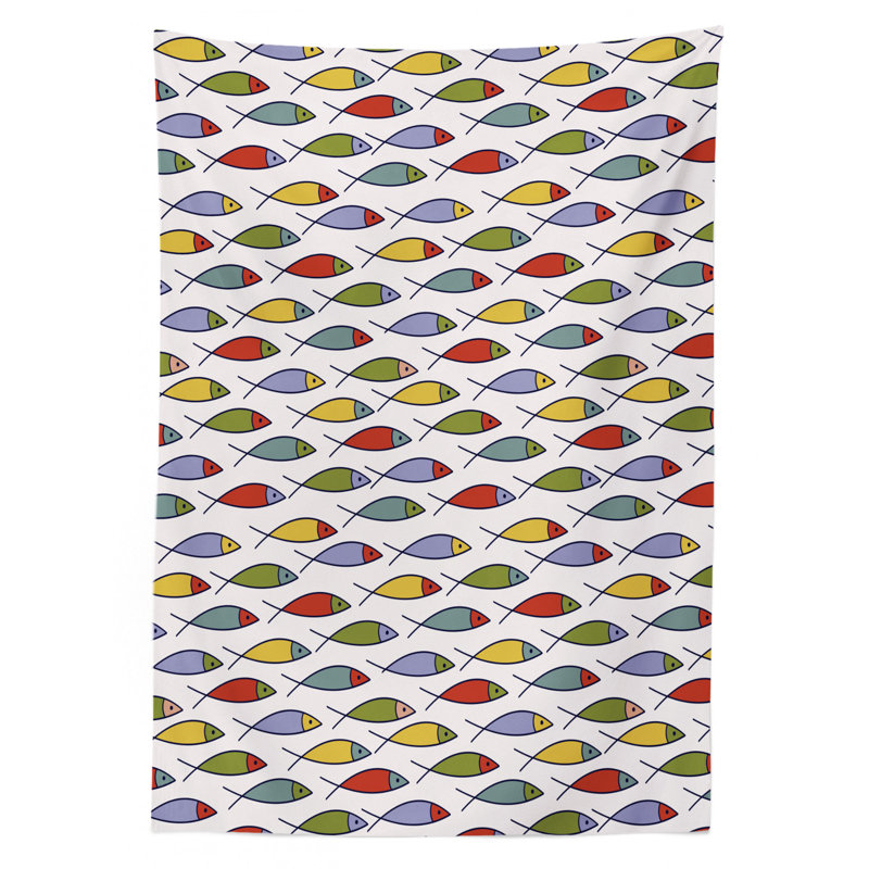 Ambesonne Underwater Tablecloth, Simplistic Floating Fish Forms In Row Kids Aquatic Underwater Animal Design, Rectangular Table Cover For Dining Room Kitchen Decor, 52" X 70", Multicolor