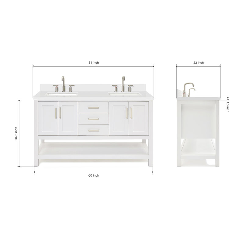 Magnolia Bath Vanity Oval Basin, Rectangle, White, White Quartz