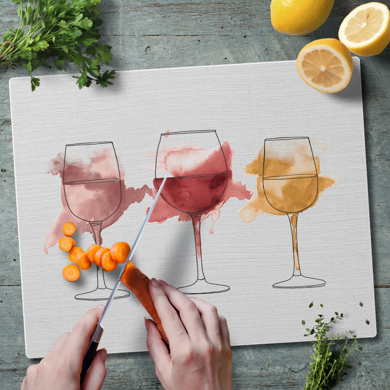 Watercolor Wine Tempered Glass Rectangular Cutting Board 15" x 12"