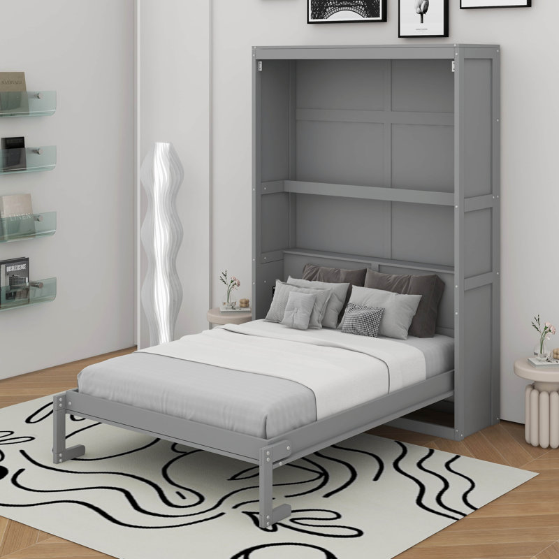 Lit escamotable double avec tablettes, Gris