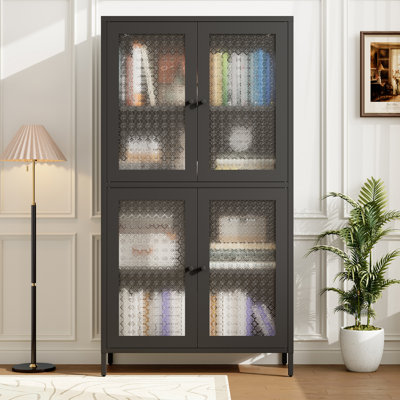 Armoire de rangement en métal avec 4 portes en verre et 4 tablettes