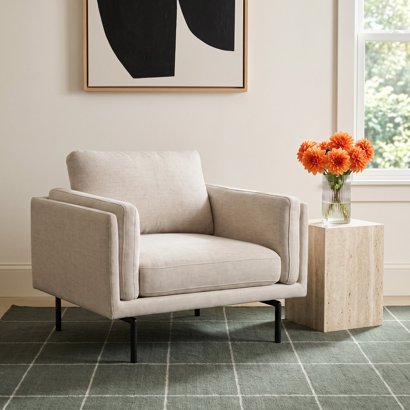 Elenora Pine Armchair, Beige Performance