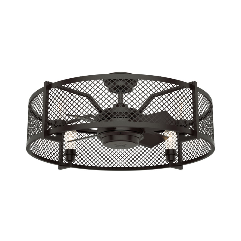 Ventilateur de plafond en cage à 4 pales de 34 po avec commande murale et ensemble d'éclairage inclus Fennec