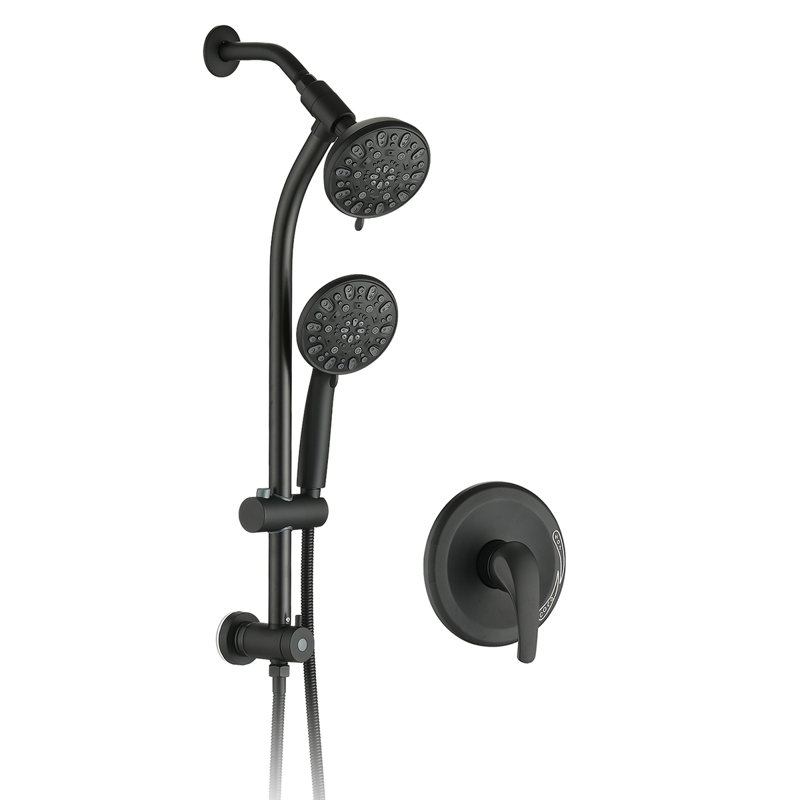 Drill-Free Slide Bar Combo Rain Showerhead 7-Setting Hand, Dual Shower Head Spa System (Rough-In Valve Included), Chrome