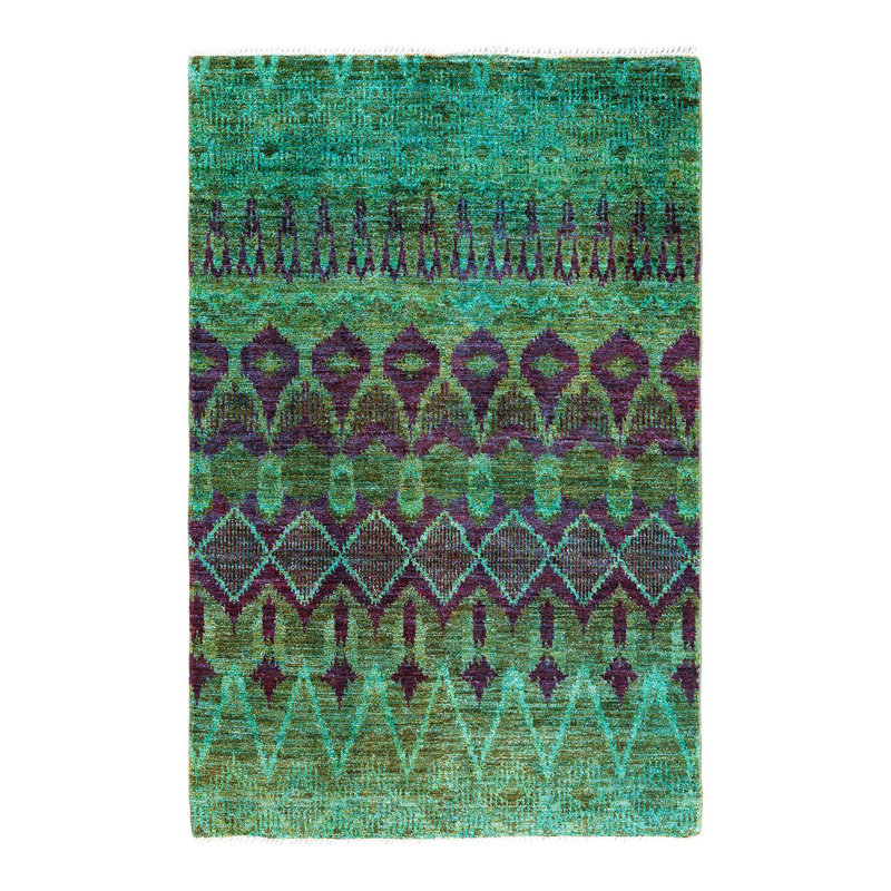 Contemporary One-of-a-Kind Rectangle 4'1" X 6'1" Hand Knotted Area Rug