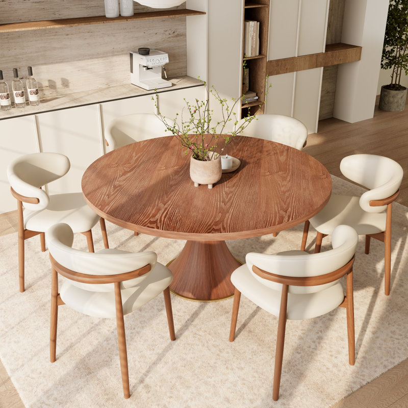 5/7 Pieces Solid Wood Alpharetta Farmhouse Round Pedestal, 29.52”H x 59.05”L x 59.05”W, 7 Pieces: Table, 6 Chairs