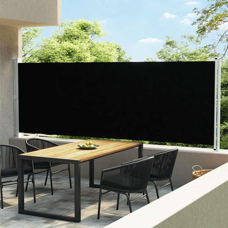 Dakota Fields 600cm W x 8cm D Fabric Cover Retractable Side Awning, Black, 160cm H x 600cm W